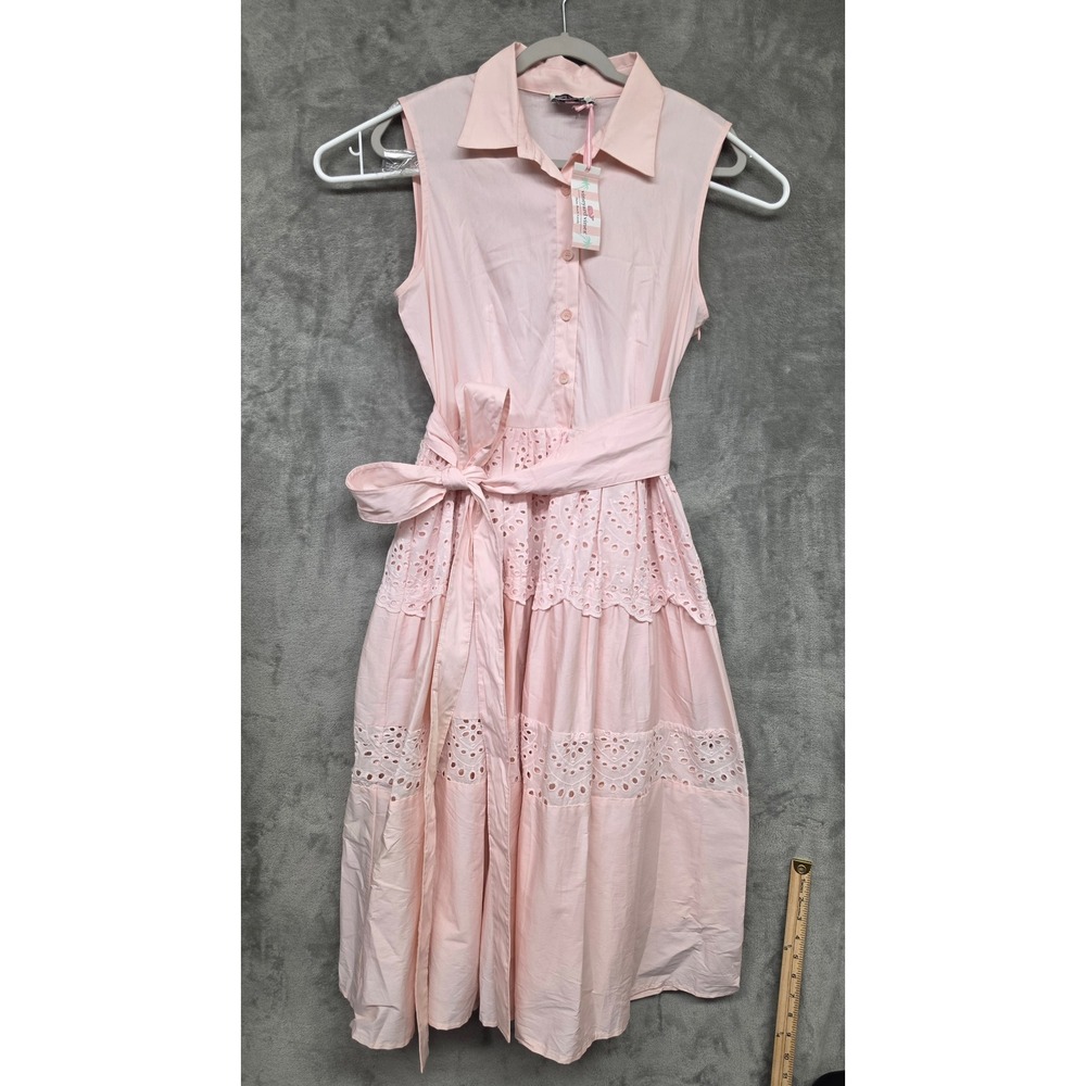 Vineyard Vines Palm Beach Lately Tiered Eyelet Shirt Dress Pink Conch 14 NEW
